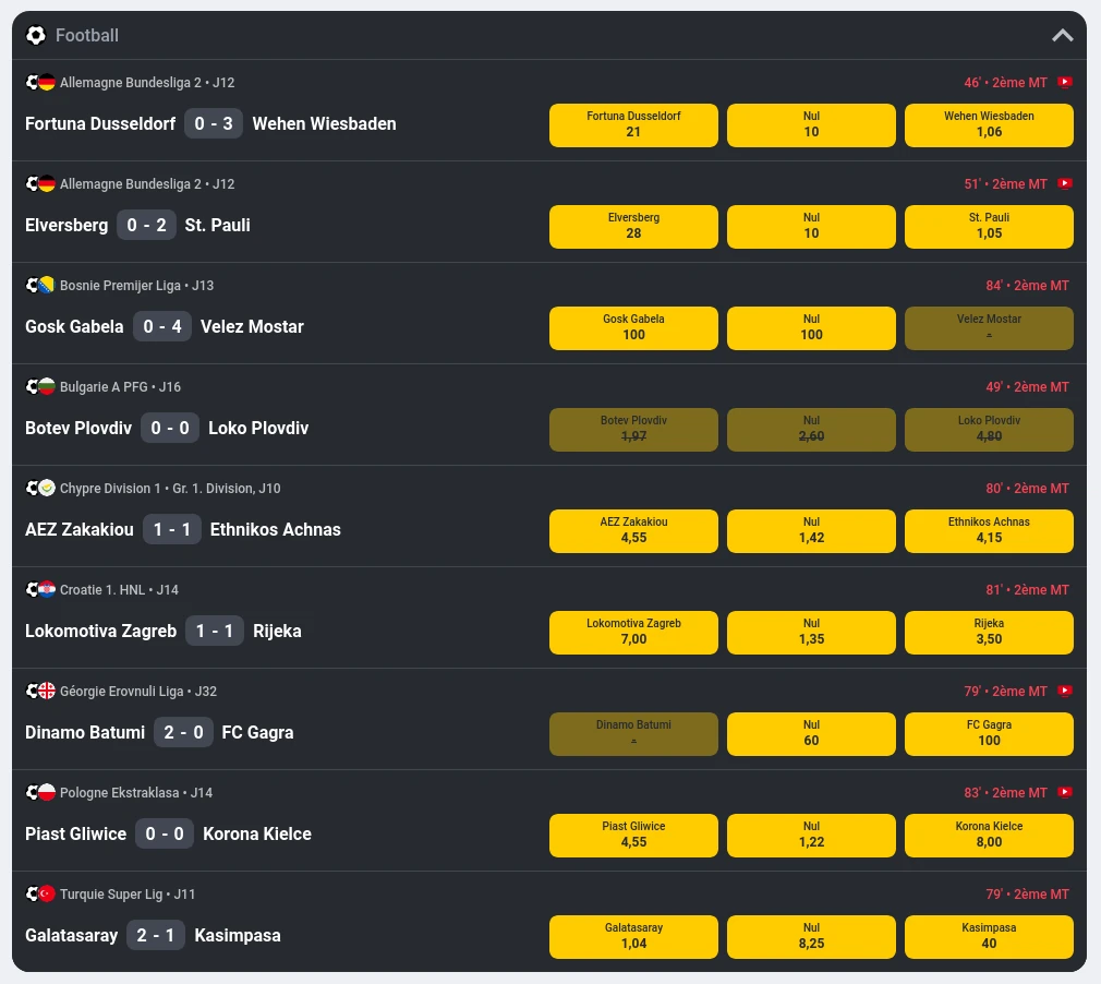 calendario delle scommesse in diretta e quote delle partite